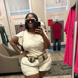 Stylish Beige Outfit with Designer Belt Bag